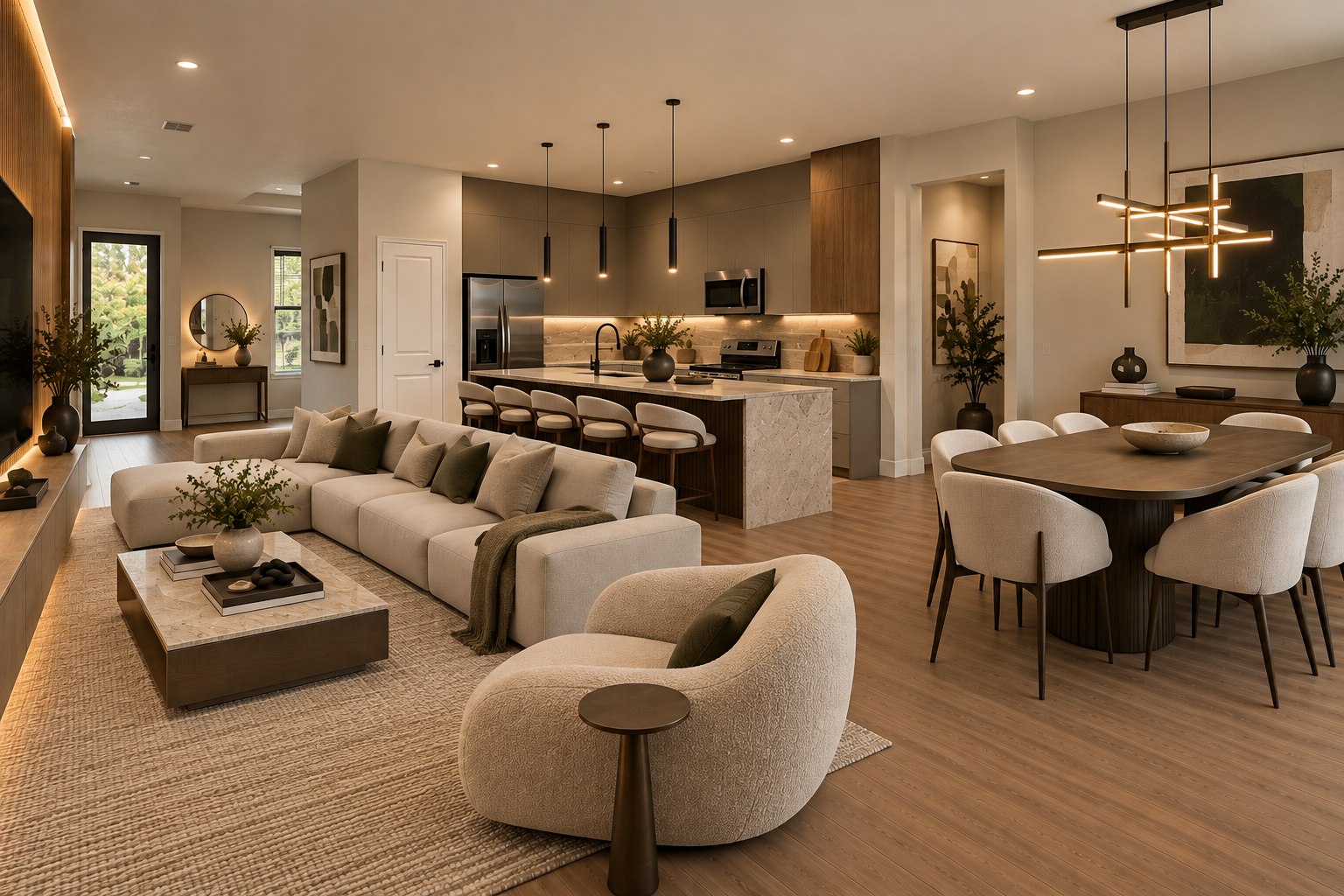 Contemporary open plan living, dining and kitchen